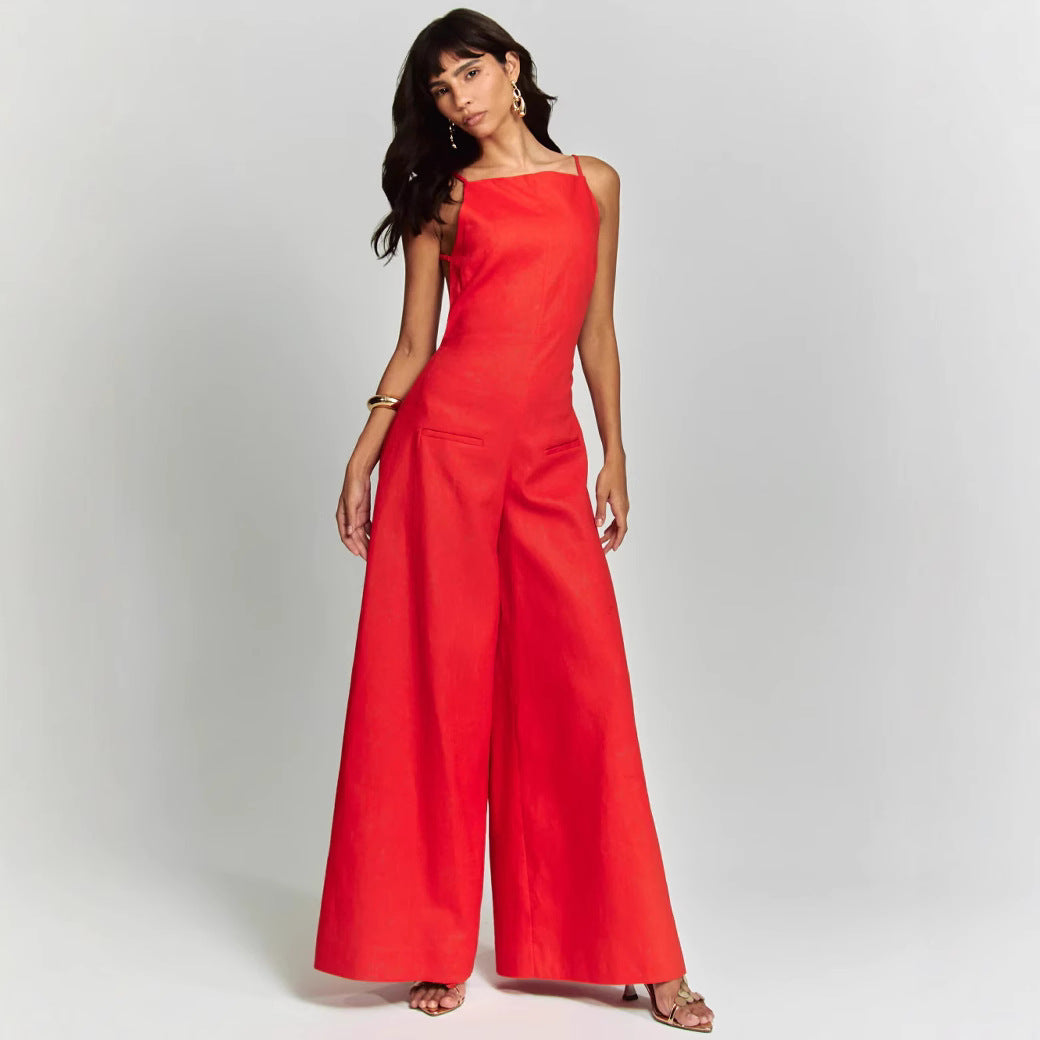 Adrienne | Women's Jumpsuit - Sleeveless - Wide Leg - Relaxed Fit - Cotton Blend