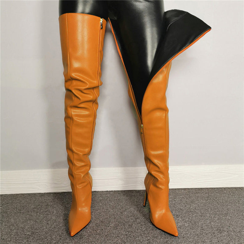 Women’s Over-the-Knee Boots – High Heel – Pointed Toe – Glossy Finish – Sleek Fit