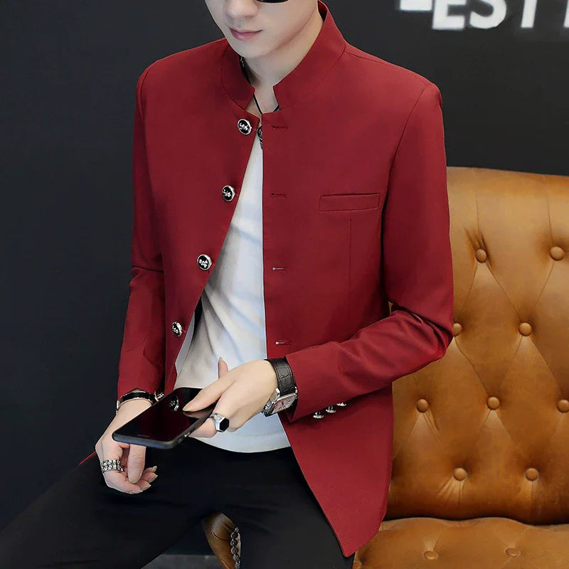 Men’s Blazer – Slim Fit – Stand Collar – Single Breasted – Tailored Structured Style