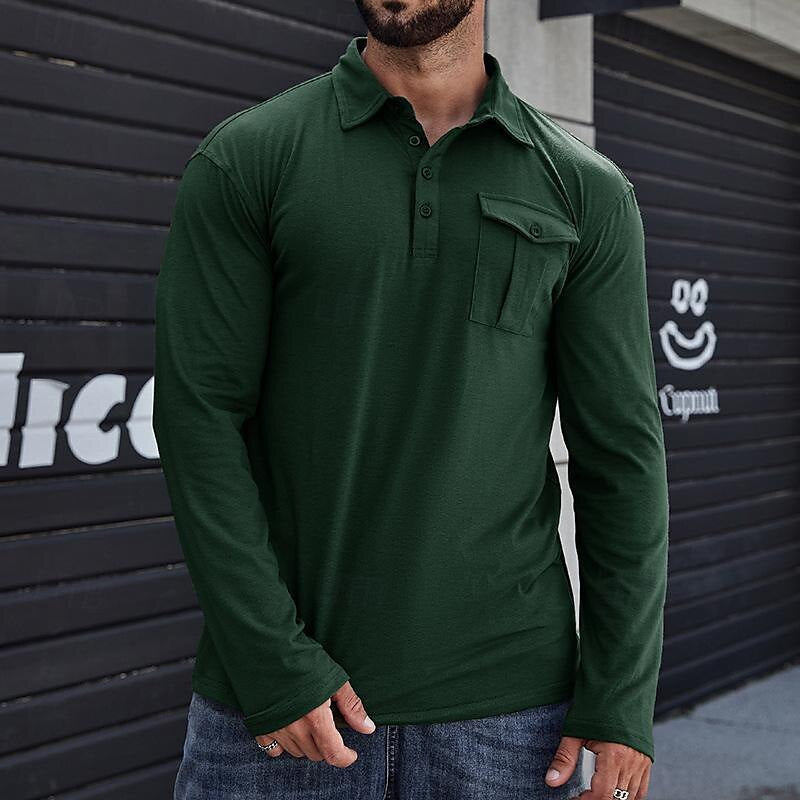 Men’s Henley Polo Shirt – Slim Fit – Cotton – Stand Collar – Chest Pocket