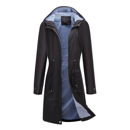 Women’s Longline Hooded Jacket – Relaxed Fit – Water-Resistant – Adjustable Waist – Pockets