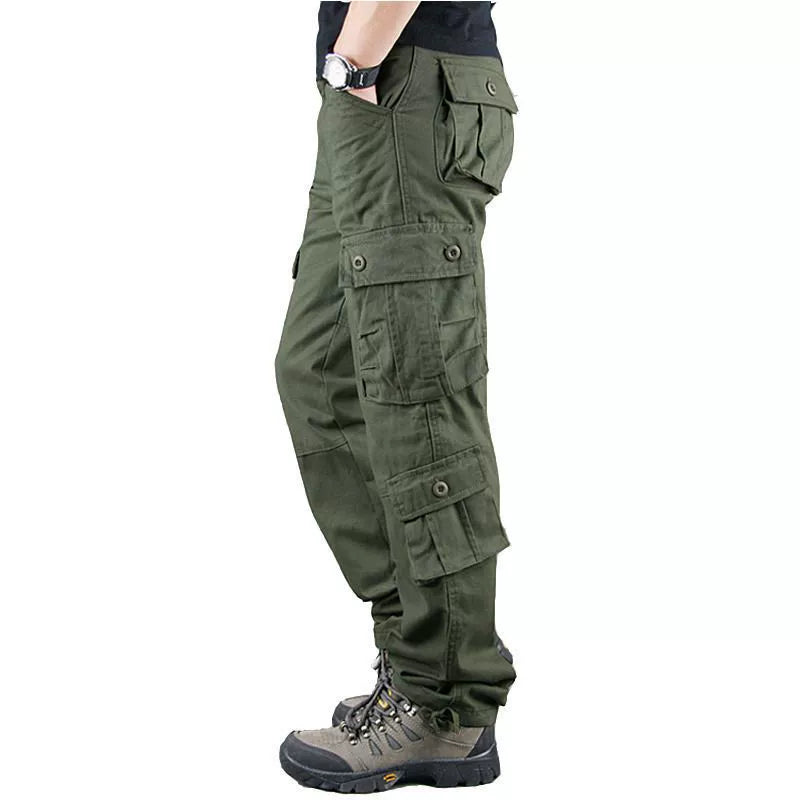Men’s Cargo Pants – Loose Fit – Cotton – Multi-Pocket Full Length – Reinforced Seams