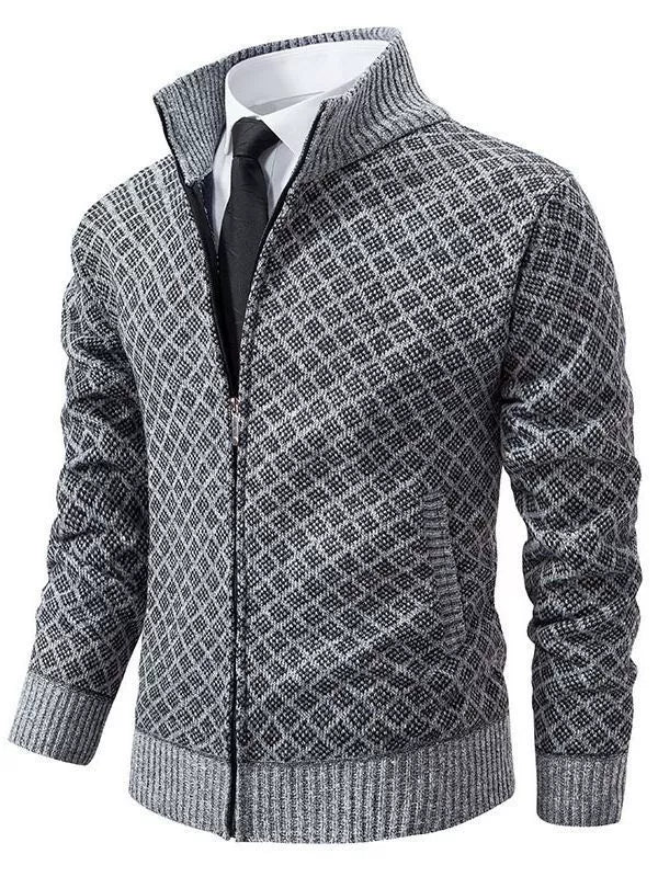 Men’s Cardigan Sweater – Fitted Knit – Zip Front – Stand Collar – Ribbed Trim – Pockets