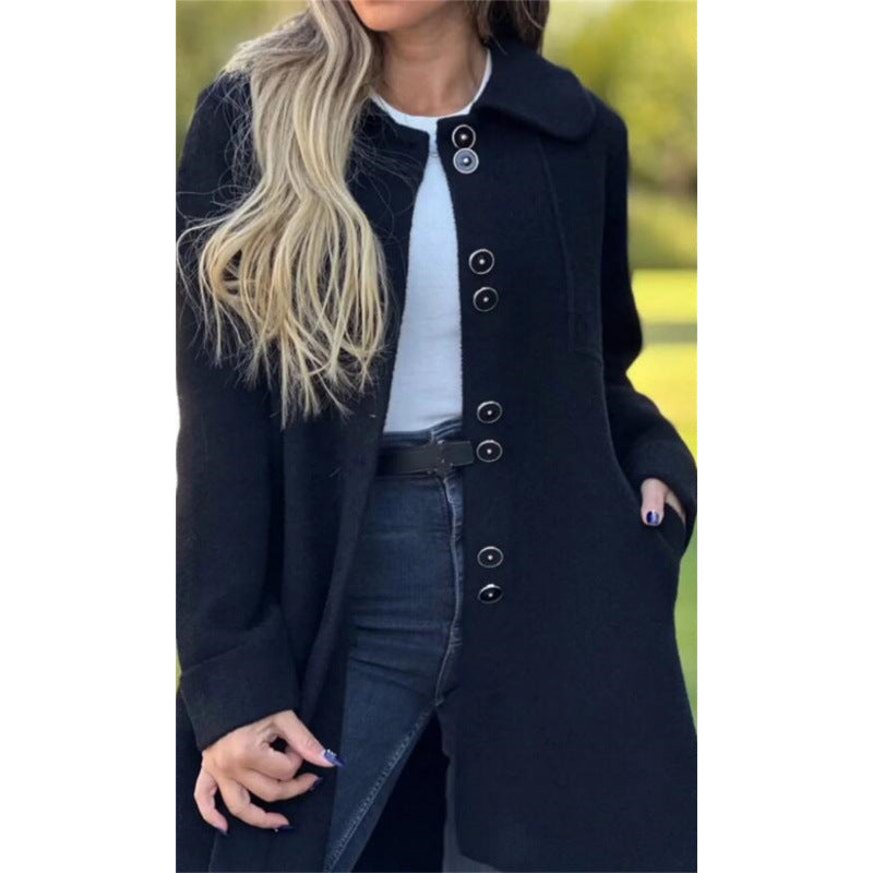 Women’s Wool Coat – Structured Fit – Broad Collar – Single Breasted – Mid Length