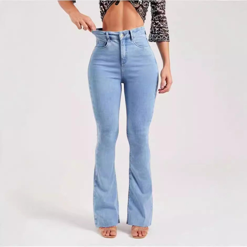 Women’s Flared Jeans – High Waist – Stretch Denim – Slim Thigh – Full Length