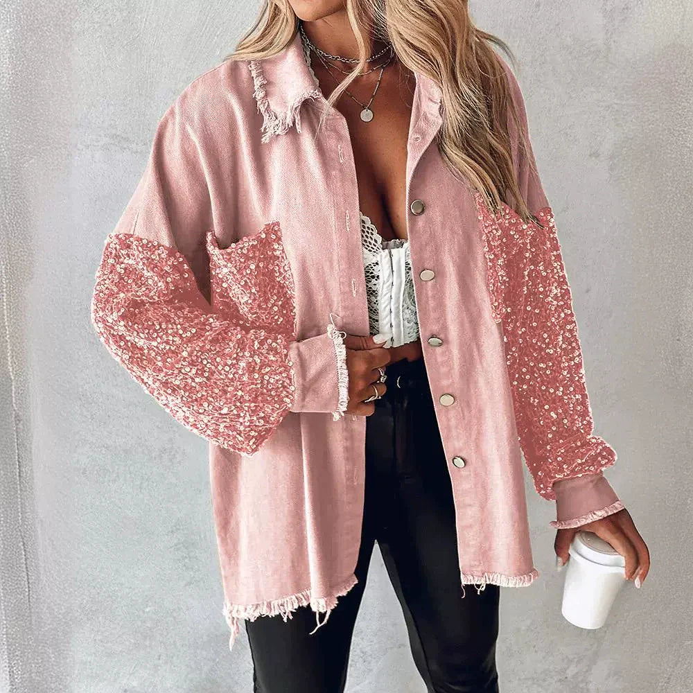 Women’s Jacket – Oversized Fit – Corduroy Texture – Button-Up – Pattern Sleeve Detail