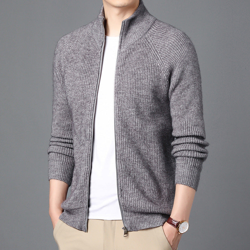 Men’s Cardigan Sweater – Relaxed Fit – Wool Knit – Zip Front – Ribbed Hem & Cuffs