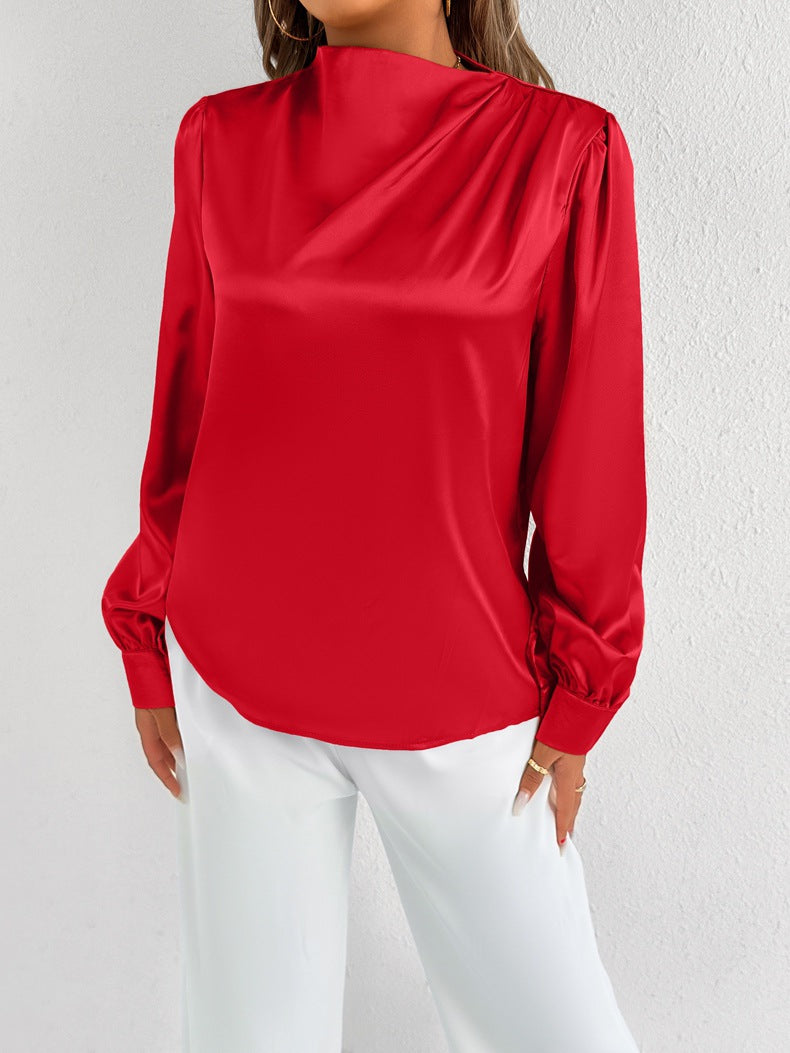 Angelica | Elegant Women’s Blouse – Relaxed Fit, High Neck, Long Sleeve
