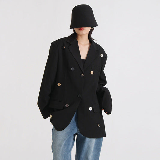 Adela | Women's oversized blazer jacket with gold buttons