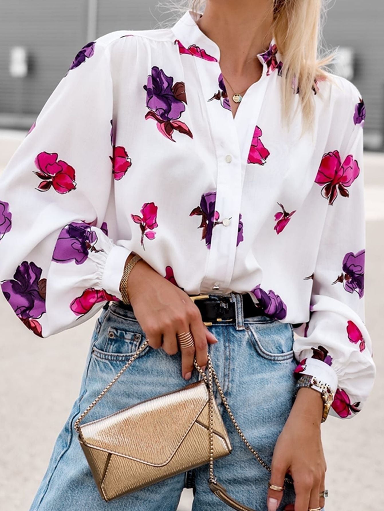 Edith® | Women'S Blouse With Floral Design And Elegant Button Placket