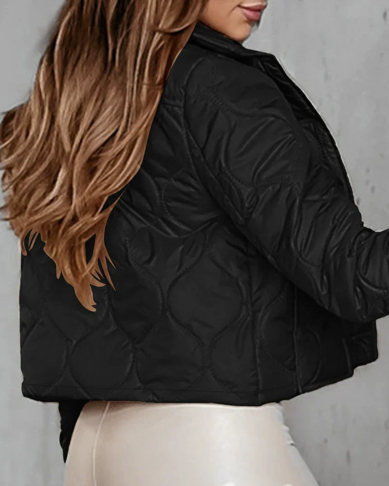 Women’s Quilted Jacket – Cropped Fit – Lightweight Padding – Shirt Collar – Button Front