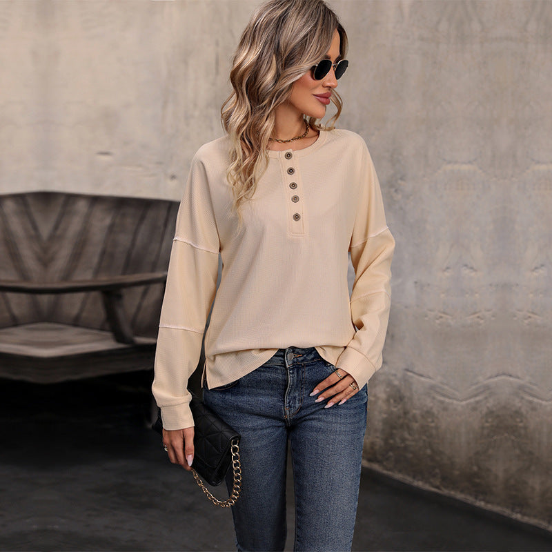 Winnie | Women's Button-Down Waffle Knit Long Sleeve Top