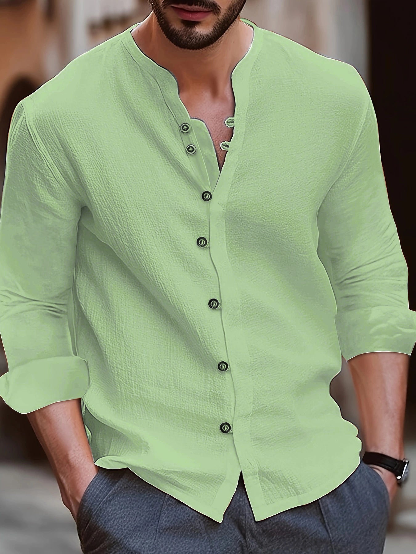 Waylon | Men’s Long Sleeve Shirt - Cotton Blend - Relaxed Fit