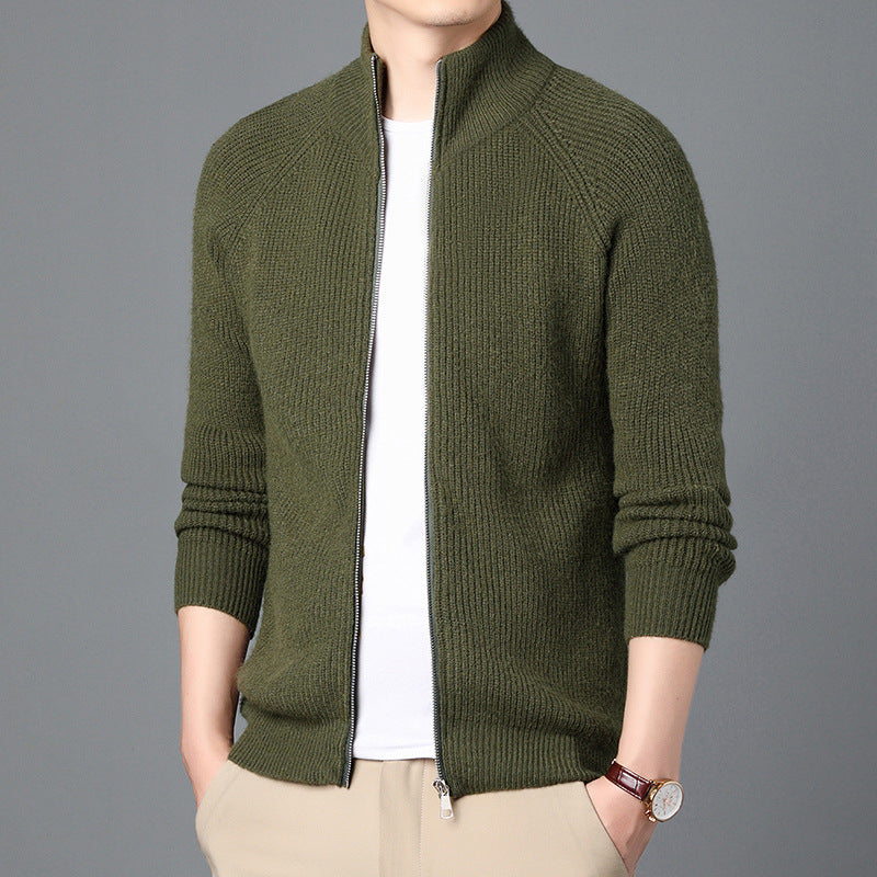 Men’s Cardigan Sweater – Relaxed Fit – Wool Knit – Zip Front – Ribbed Hem & Cuffs