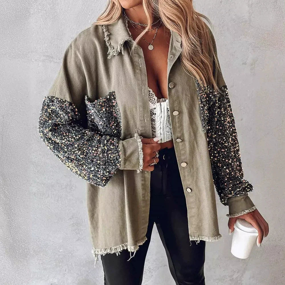 Women’s Jacket – Oversized Fit – Corduroy Texture – Button-Up – Pattern Sleeve Detail