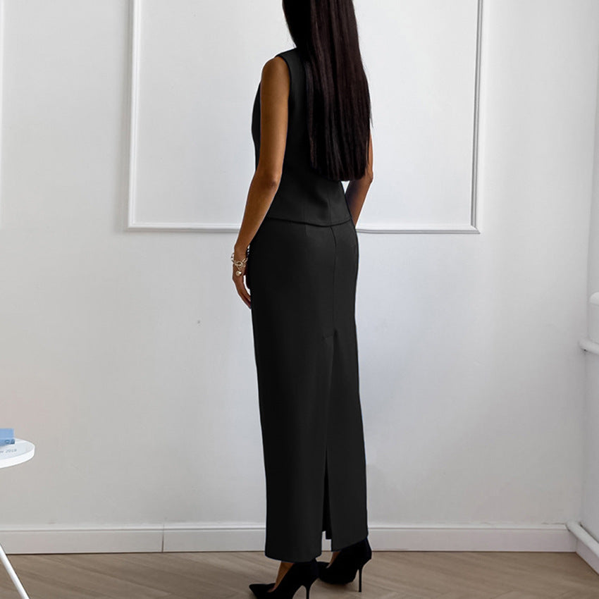 Brynhild® | Black sleeveless vest and long skirt set