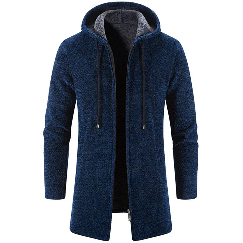 Men’s Cardigan Jacket – Chenille Knit – Hooded – Zip-Up – Relaxed Fit Casual Layer