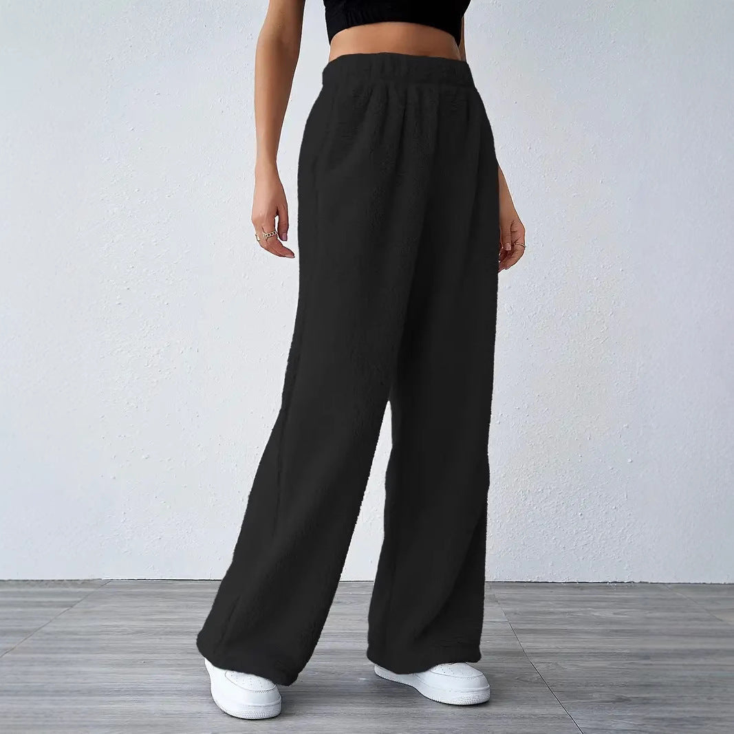 Women’s Casual Pants – Plush Fleece – Relaxed Fit – Wide Leg – Full Length Lounge Wear