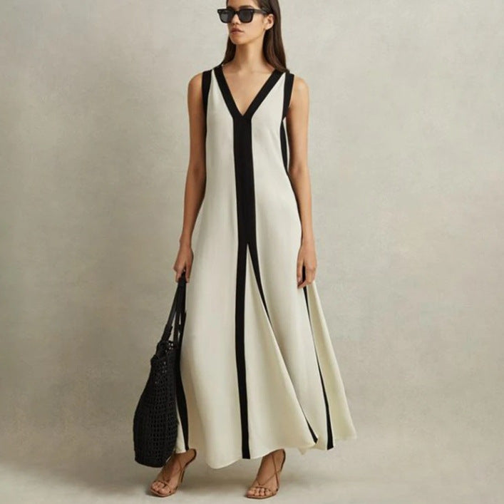 Caroline® | Two-tone long dress with V-neck