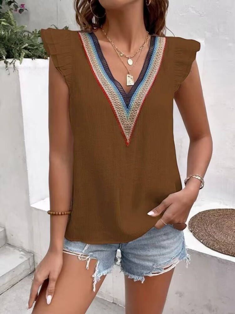 Dalia® | Women'S Blouse With Colorful V-Neck And Ruffle Details