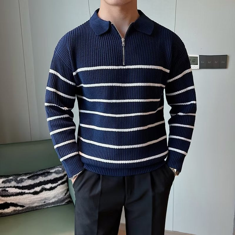 Liam | Men's Striped Zipper Front Sweater