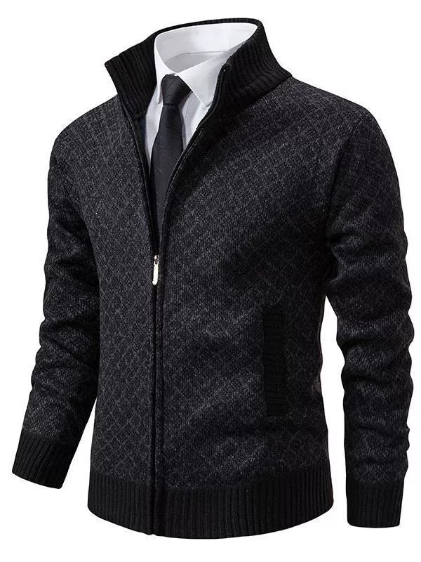 Men’s Cardigan Sweater – Fitted Knit – Zip Front – Stand Collar – Ribbed Trim – Pockets