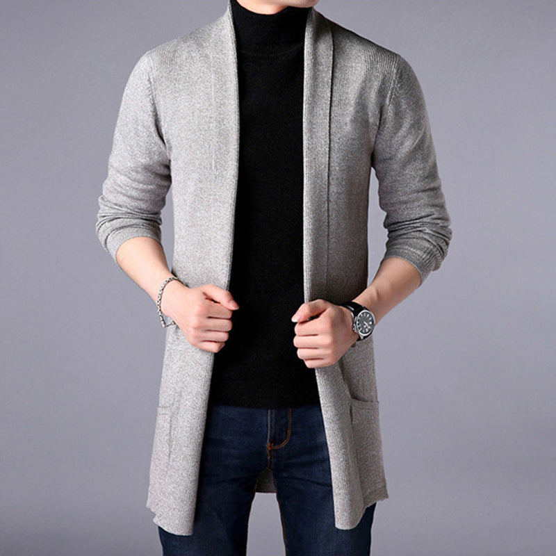 Men’s Long Cardigan – Knitted – Relaxed Fit – Open Front – Ribbed Trim – Casual Layer