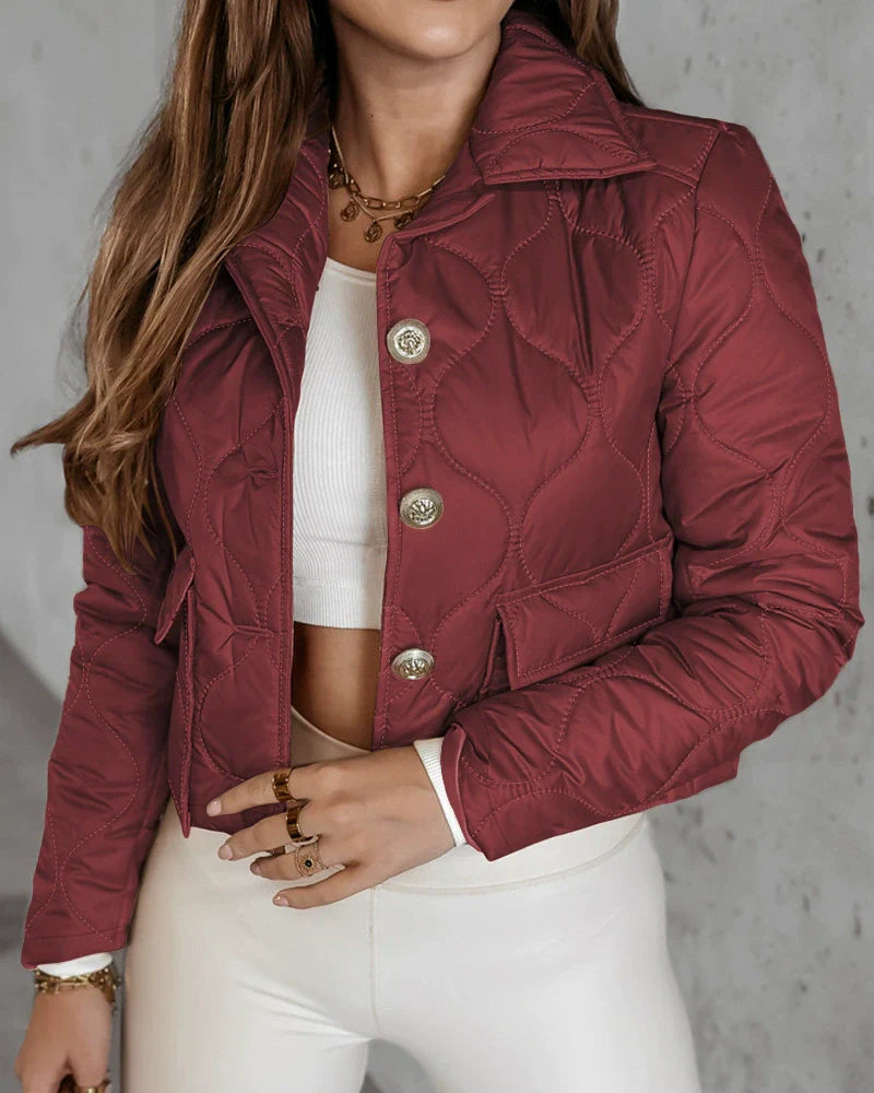 Women’s Quilted Jacket – Cropped Fit – Lightweight Padding – Shirt Collar – Button Front