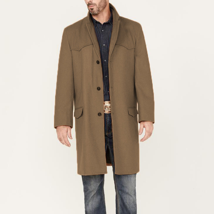 Men’s Overcoat – Tailored Fit – Wool Blend – Notched Lapel – Knee Length – Flap Pockets