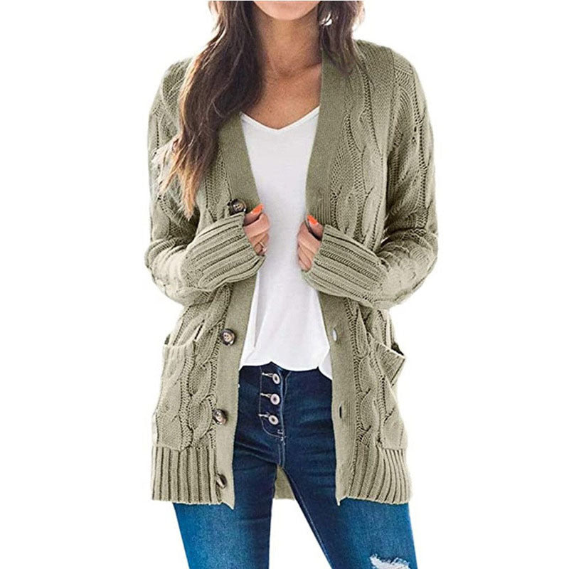 Women’s Cardigan – Wool Blend Knit – Relaxed Fit – Button Front – Mid-Length with Pockets