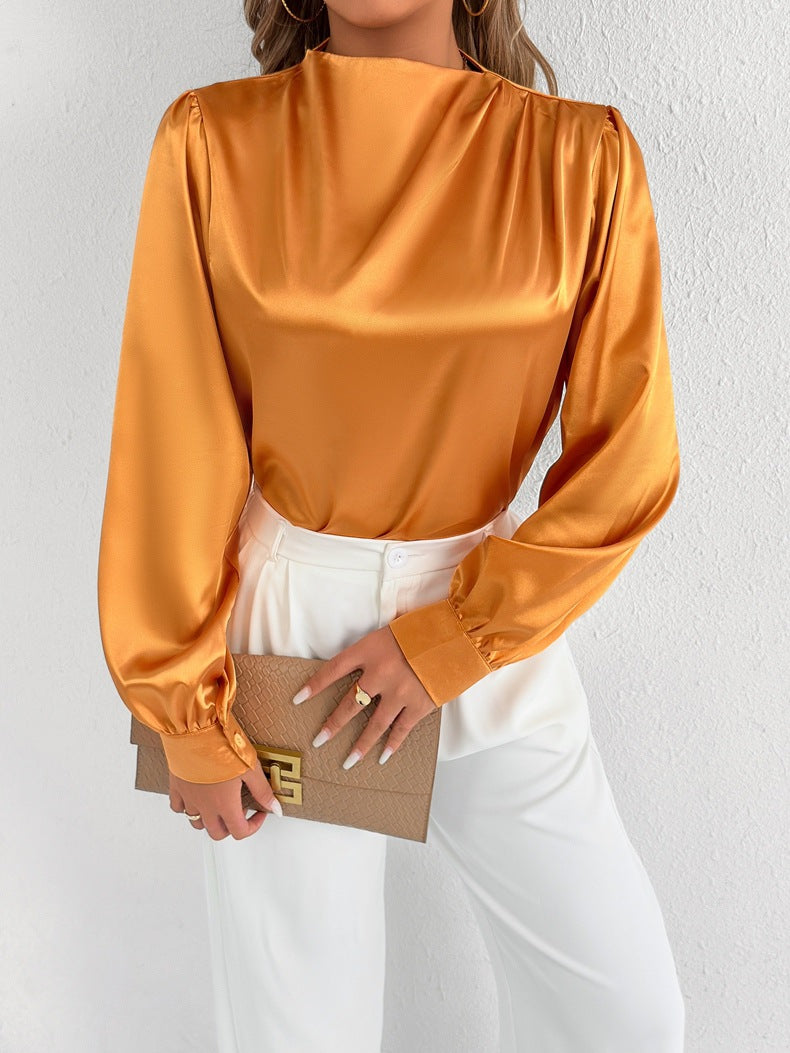 Angelica | Elegant Women’s Blouse – Relaxed Fit, High Neck, Long Sleeve