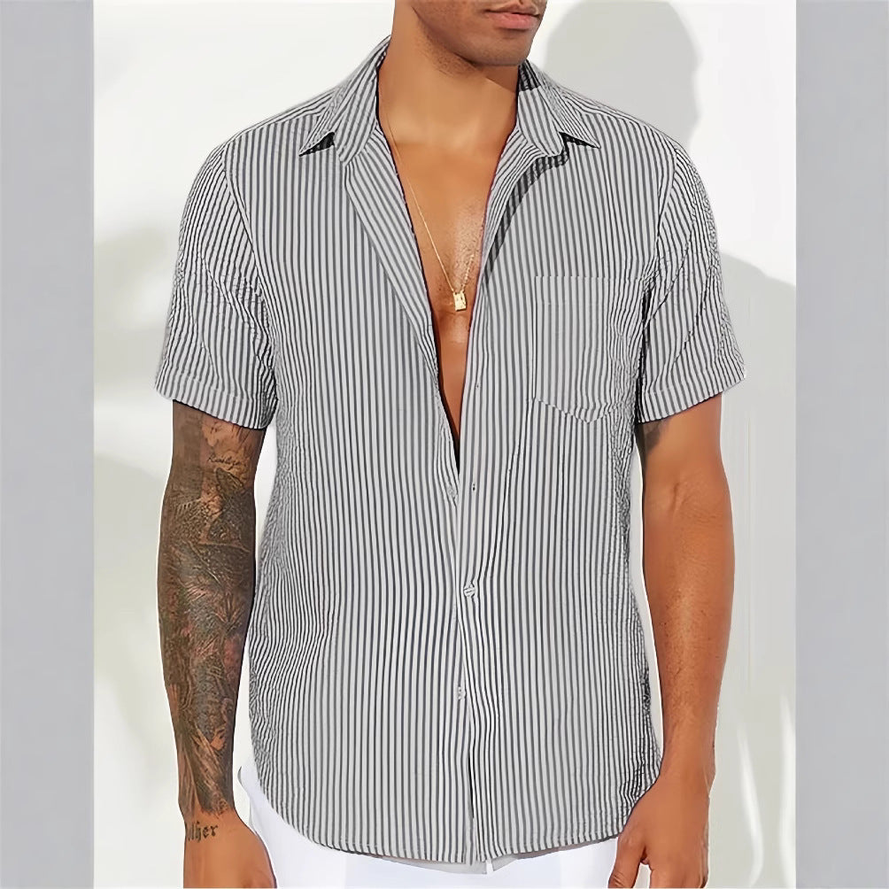 Gordon | Men’s Casual Shirt – Breathable Cotton Blend – Relaxed Fit – Short Sleeve – Vertical Stripes