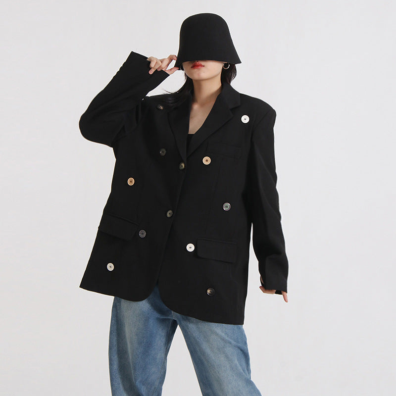 Adela | Women's oversized blazer jacket with gold buttons