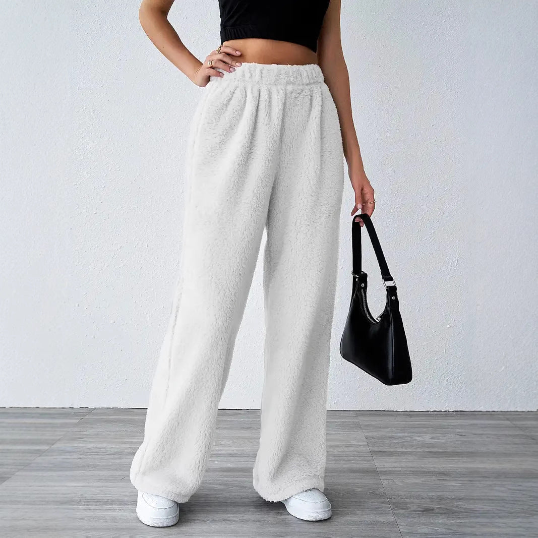 Women’s Casual Pants – Plush Fleece – Relaxed Fit – Wide Leg – Full Length Lounge Wear