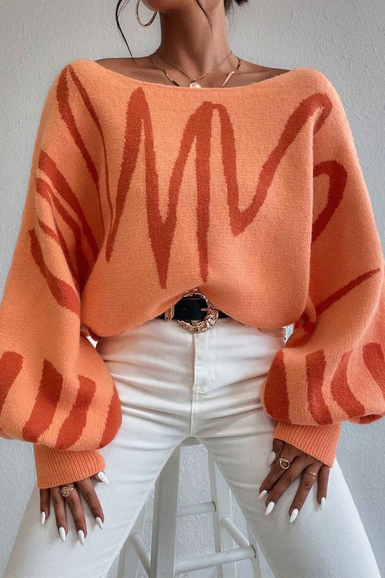 Anika® | Knitted sweater with geometric lantern sleeves