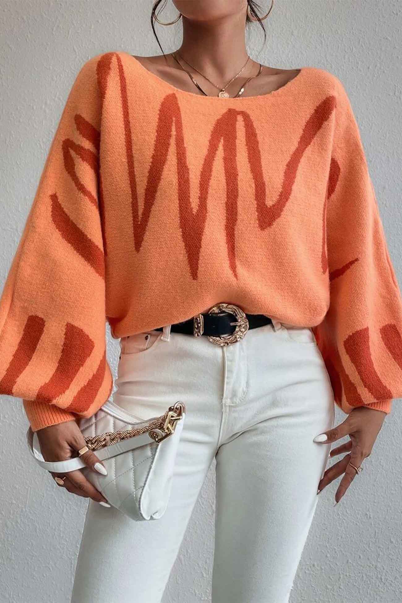 Anika® | Knitted sweater with geometric lantern sleeves