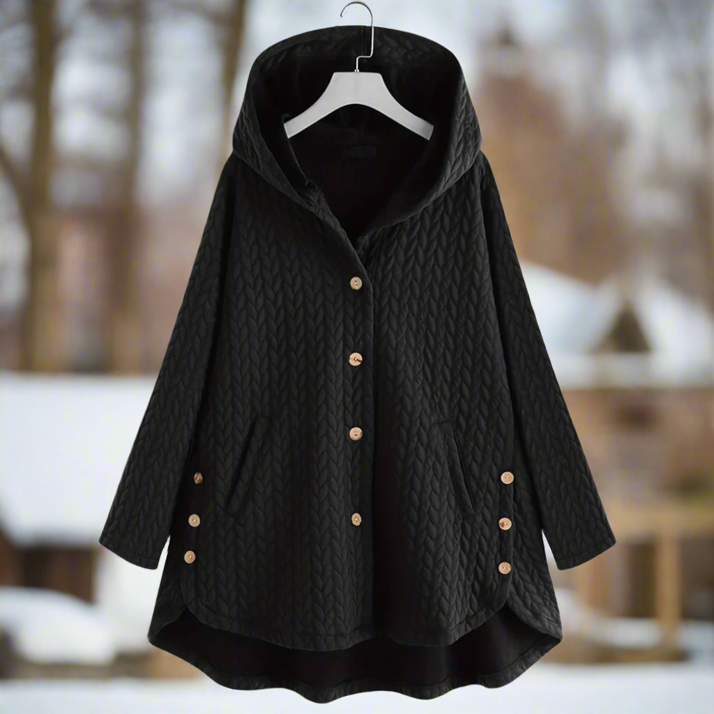 Women’s Padded Jacket – Oversized Fit – Quilted Texture – Hooded – Asymmetrical Hem