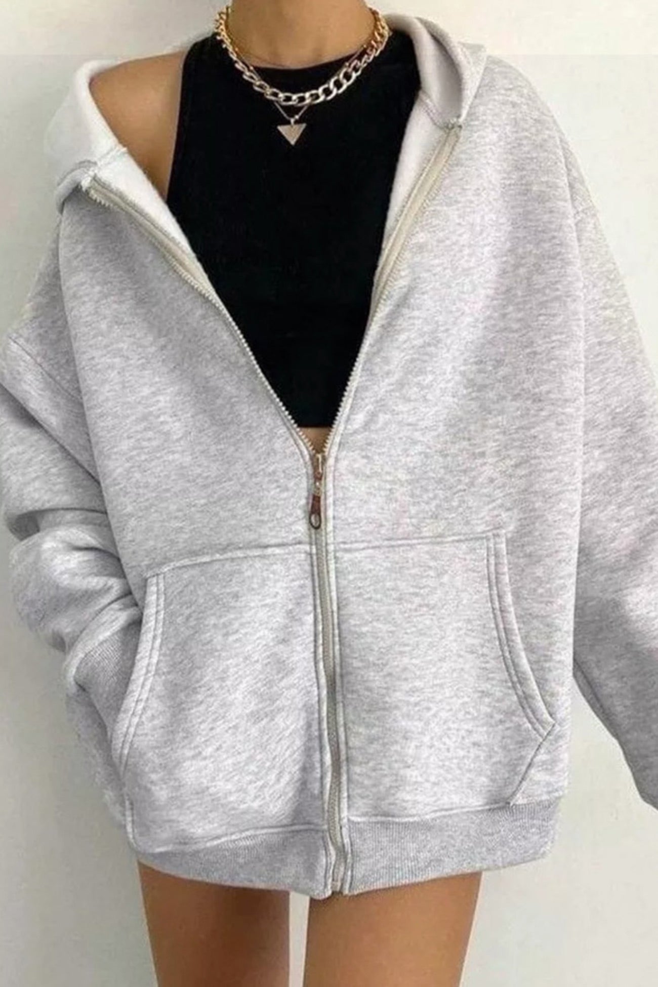 Eliana® | Oversized solid zip hoodie