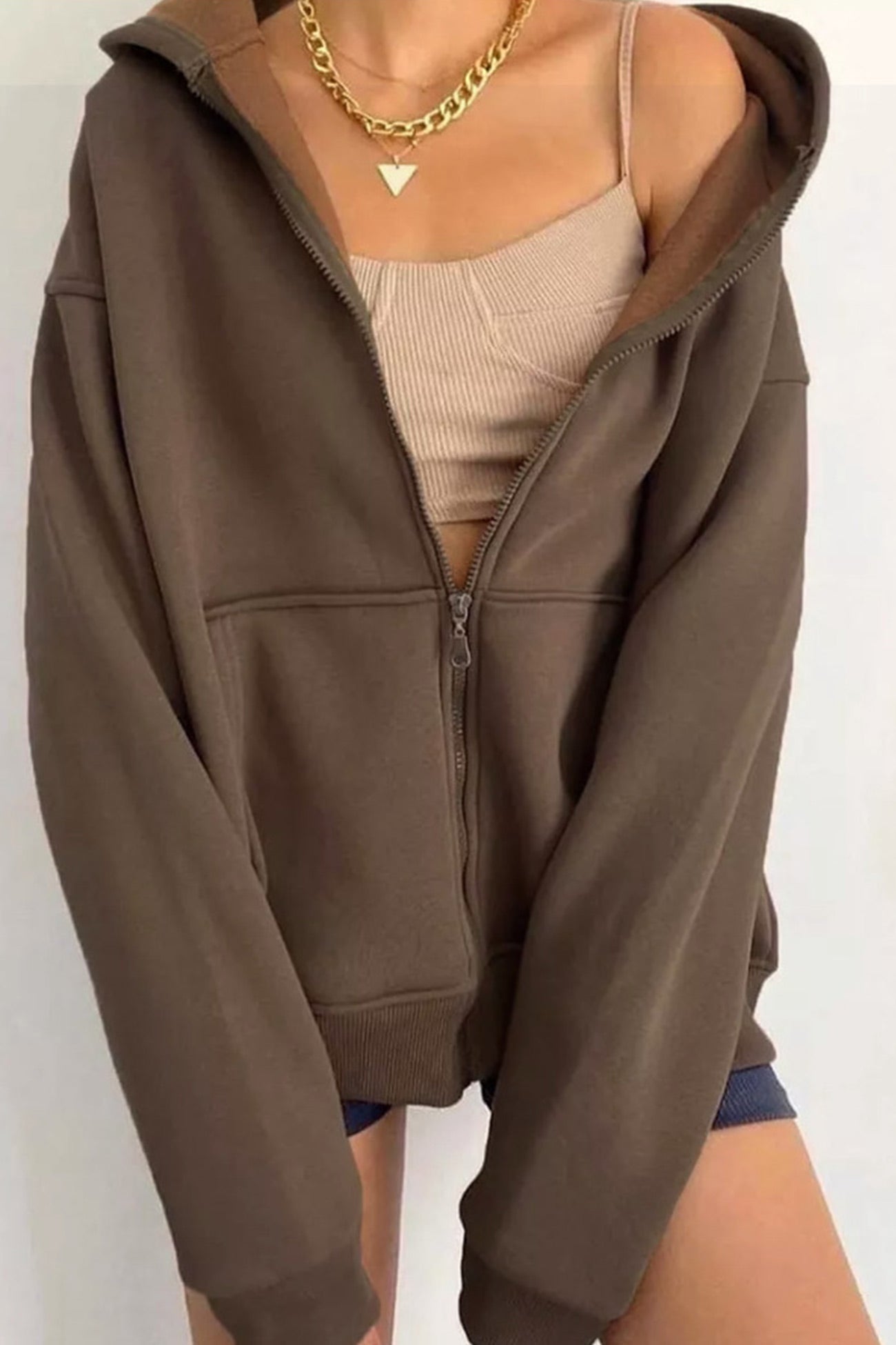 Eliana® | Oversized solid zip hoodie