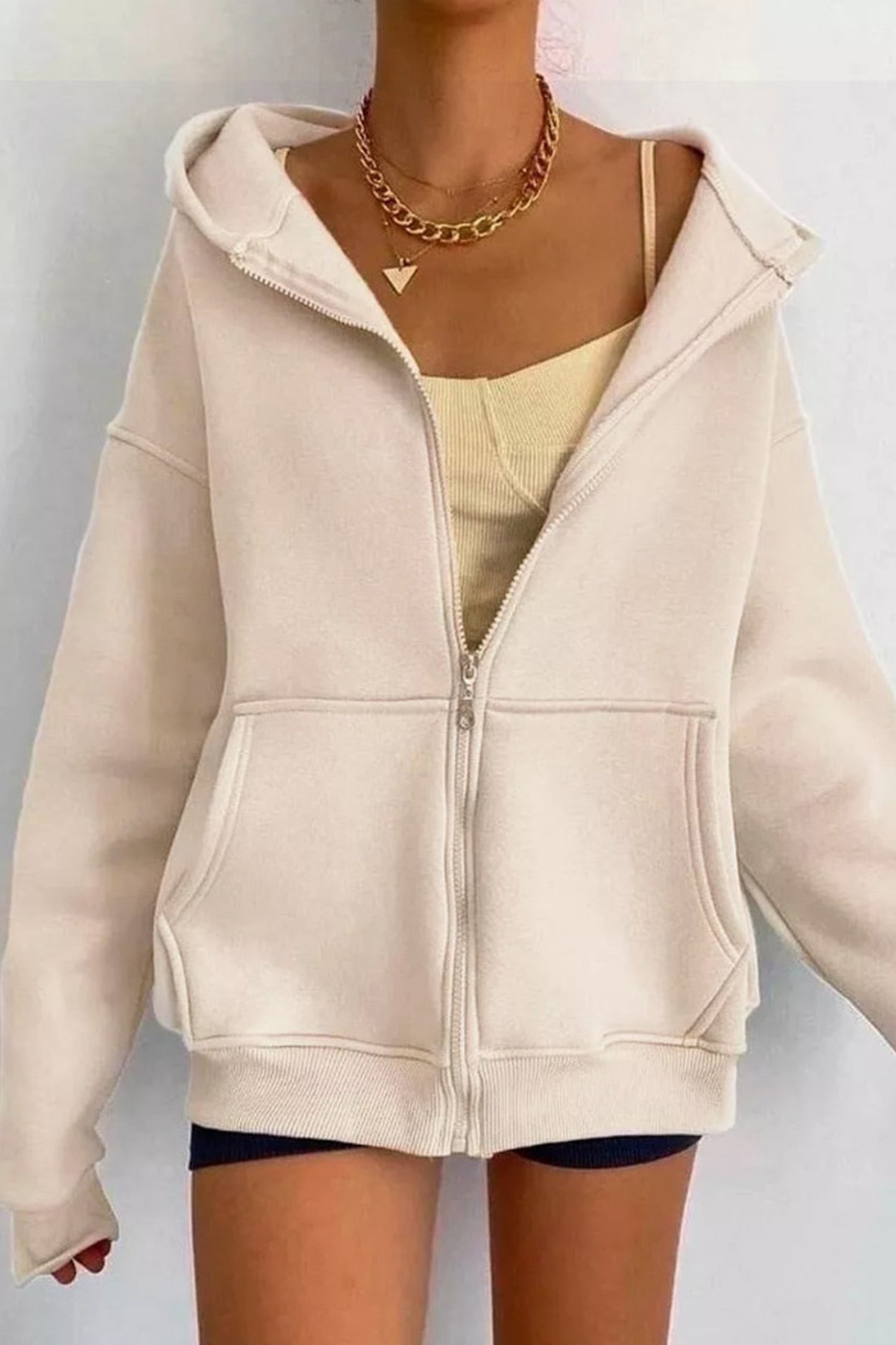 Eliana® | Oversized solid zip hoodie