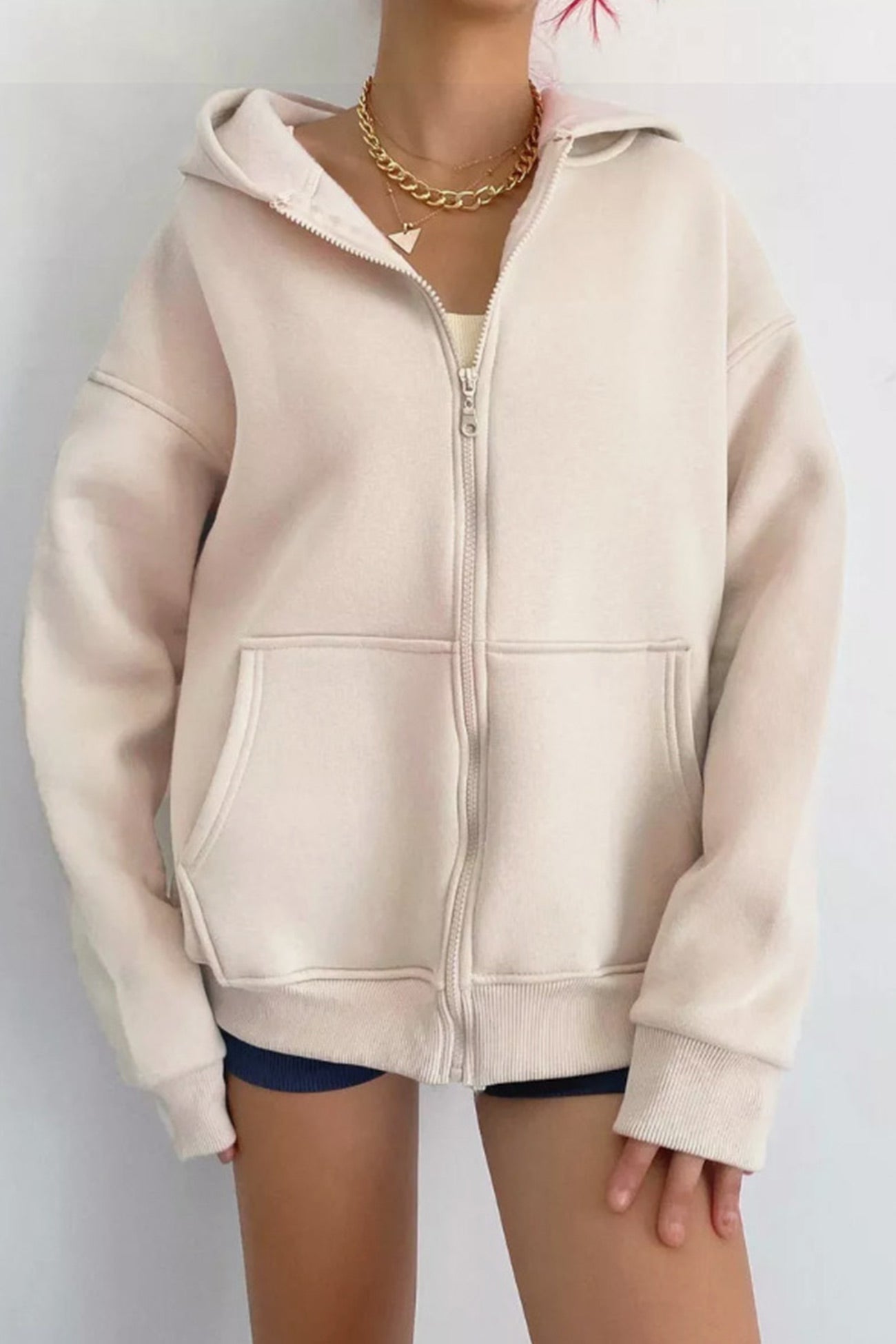 Eliana® | Oversized solid zip hoodie