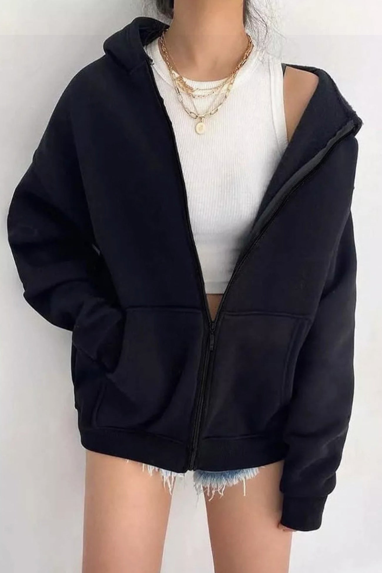 Eliana® | Oversized solid zip hoodie