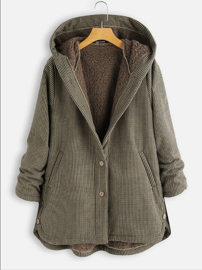 Women’s Hoodie Jacket – Fleece Lined – Relaxed Fit – Button Front – Hip Length