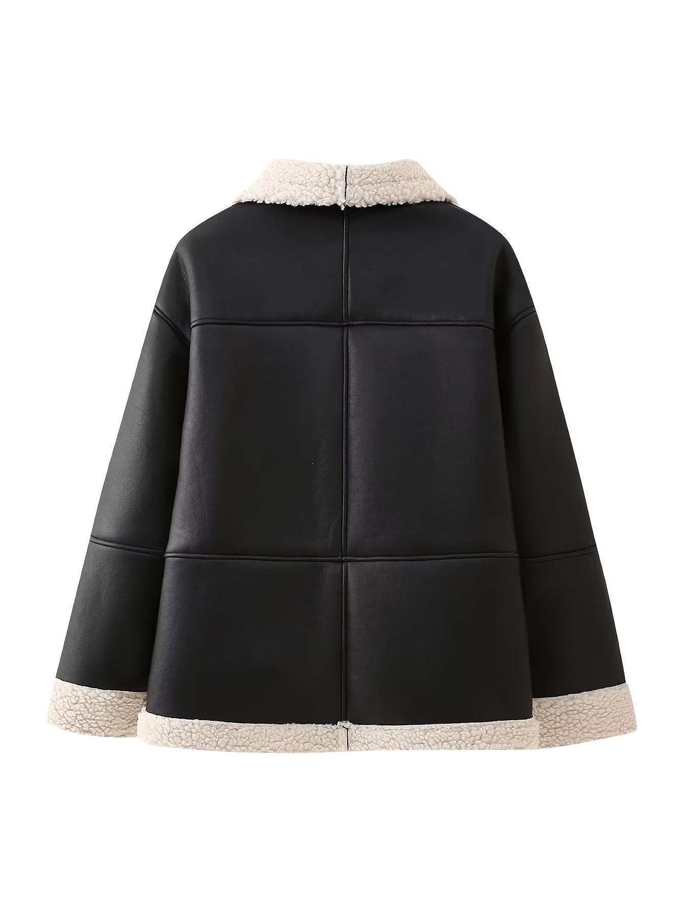Women’s Jacket – Oversized Relaxed Fit – Plush Lining – Revere Collar – Hip Length