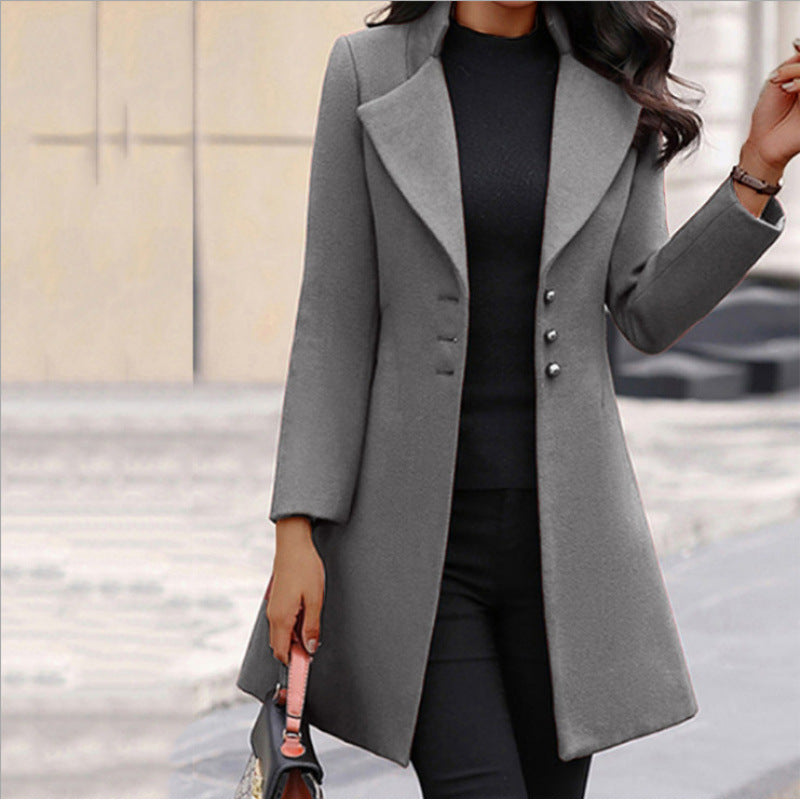 Women’s Wool Coat – Slim Fit – Mid Length – Notched Lapel – Double Breasted