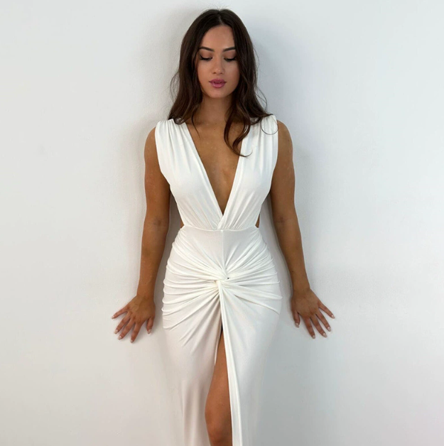 Michelle | Elegant Milan Plunge Ruched Dress