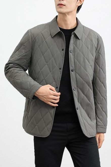Men’s Quilted Jacket – Diamond Pattern – Regular Fit – Insulated Hip Length Outerwear