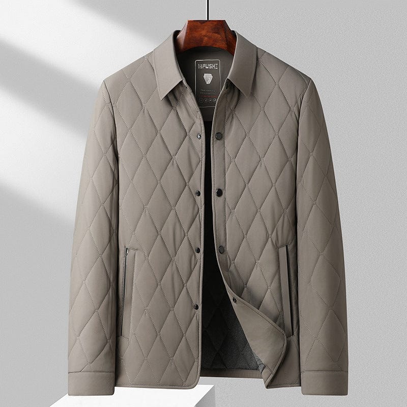 Men’s Quilted Jacket – Diamond Pattern – Regular Fit – Insulated Hip Length Outerwear