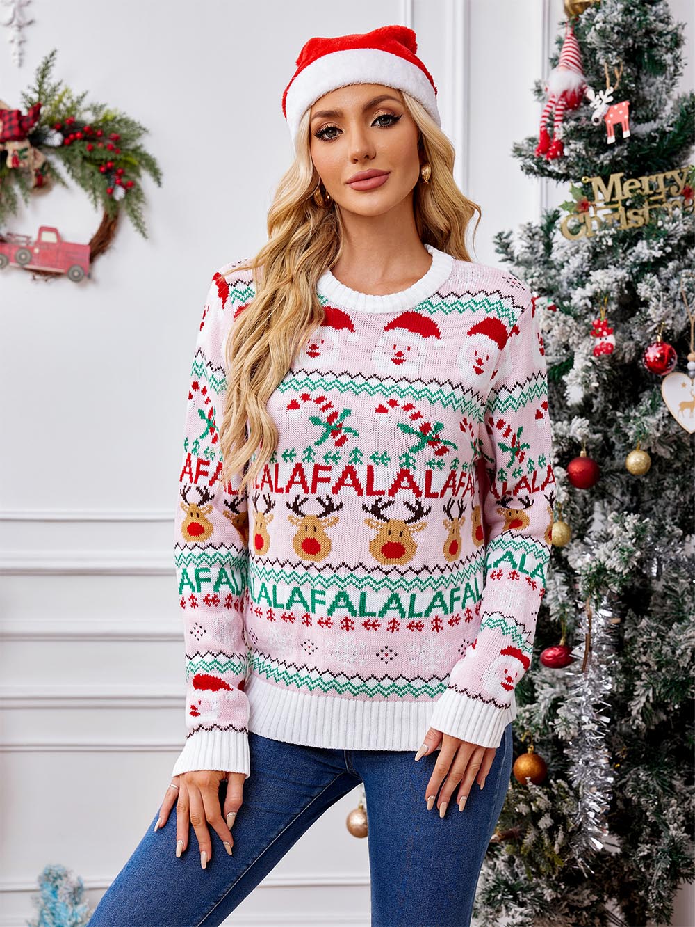 Cristina® | Pink cute knitted Christmas sweater
