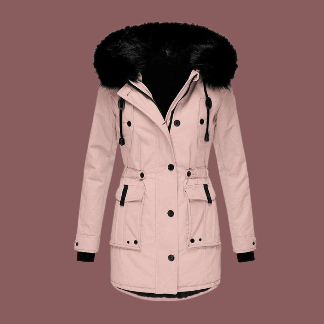 Women’s Waterproof Jacket – Tailored Fit – Mid-Length – Hooded with Faux Fur Trim